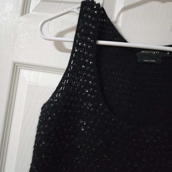 Womyn Lambs Wool & Angora Rabbit Hair Black Knit Sweater Tunic w/ Sequins, EUC! - Picture 3 of 8